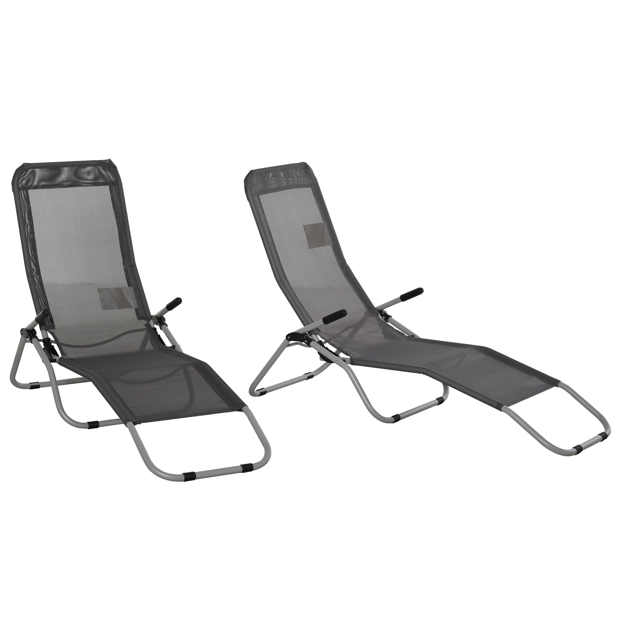 Set of 2 Outdoor Patio Chaise Recliner Portable Lounge Chairs w/ Rust-Resistant Steel Frame & Adjustable Backrest, Grey