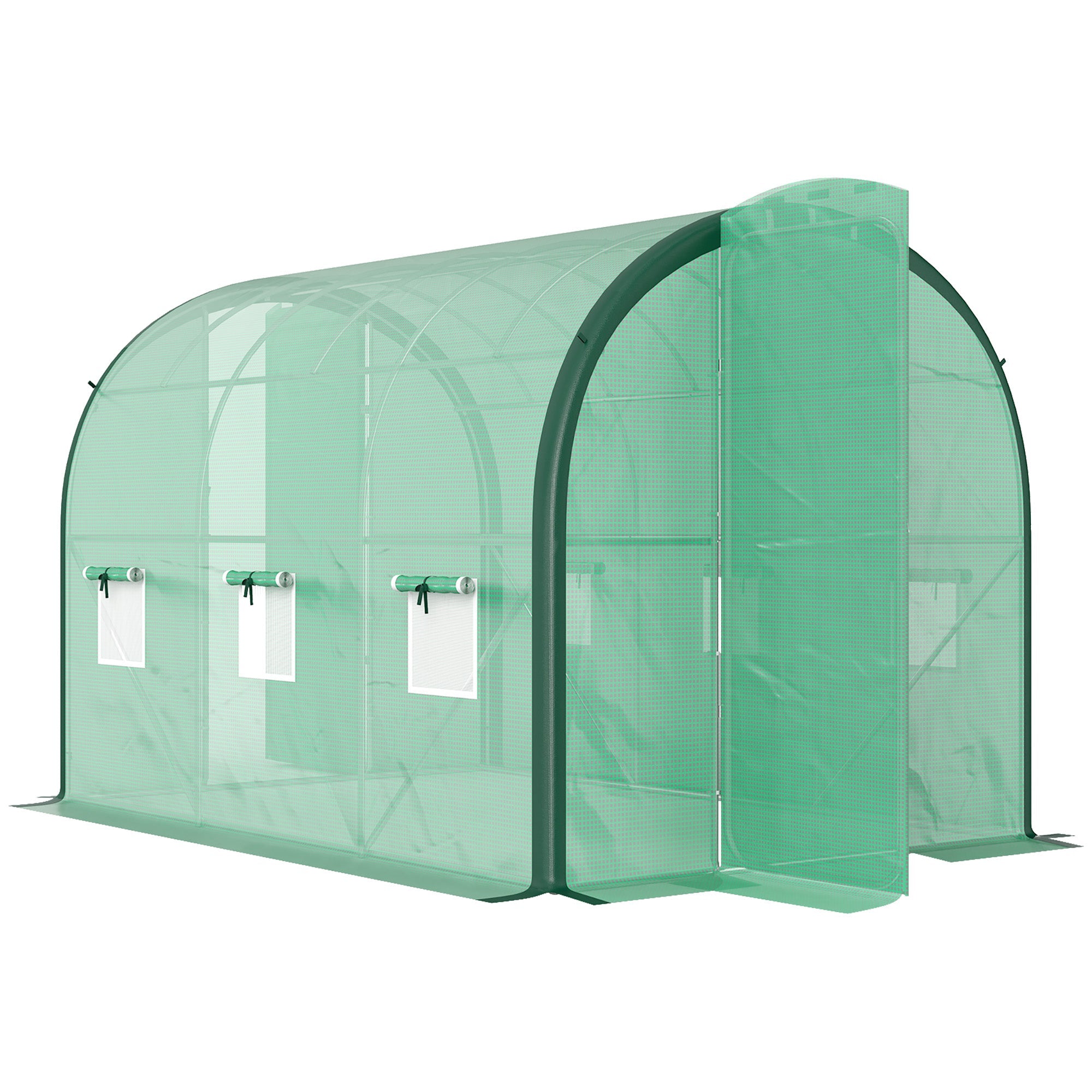 3 x 2(m) Polytunnel Greenhouse, with Windows and Doors - Green