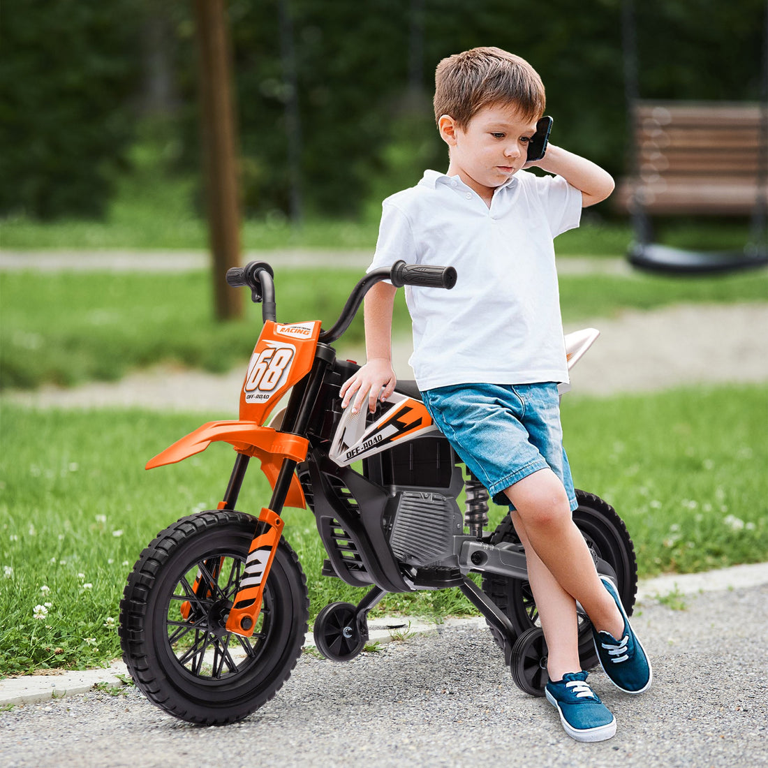 12V Kids Electric Motorbike, Kids Electric Ride on motorcycle w/ Twist Grip Throttle, Training Wheels, Orange