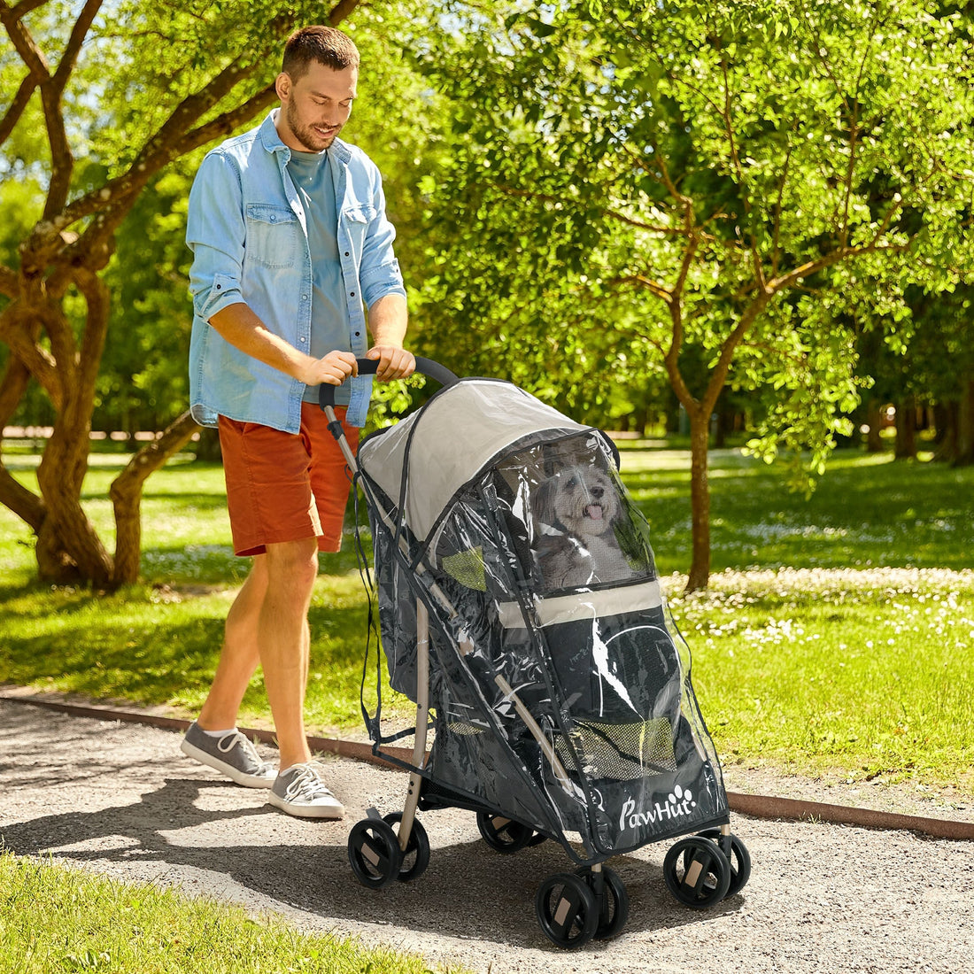 Pet Stroller for Small and Miniature Dogs, with Rain Cover - Khaki