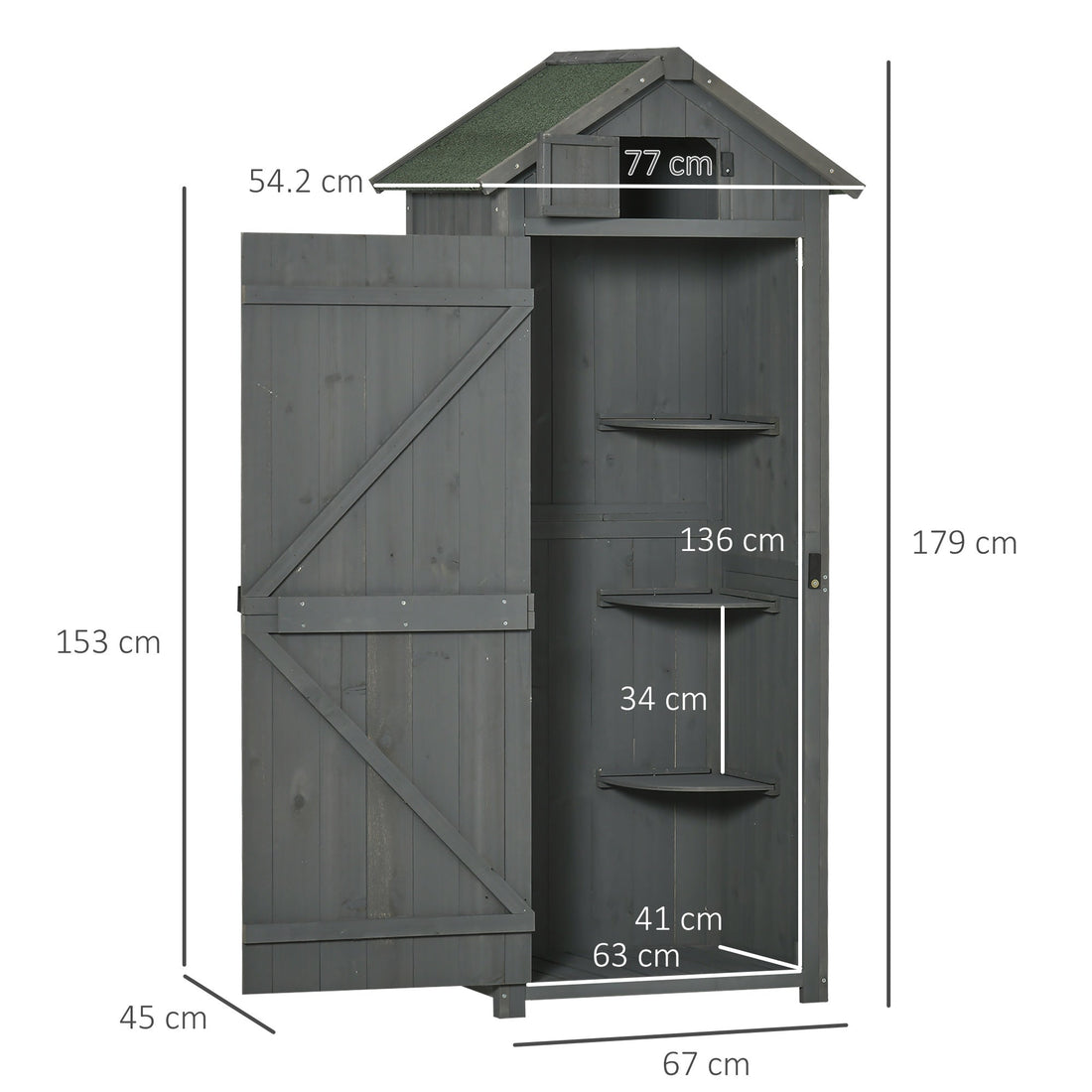 Wooden Garden Shed, Utility Outdoor Small Shed with Lockable Double Doors, Shelves and Roof Hatch, Grey