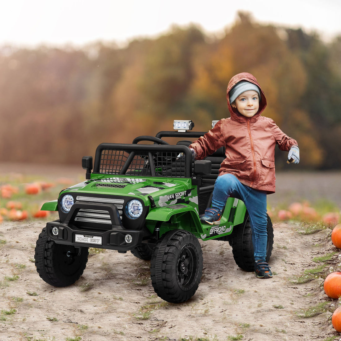 12V Battery Powered Kids Ride-On Car, Electric Truck w/ Spring Suspension, Remote, Music, Horn, Lights, Green