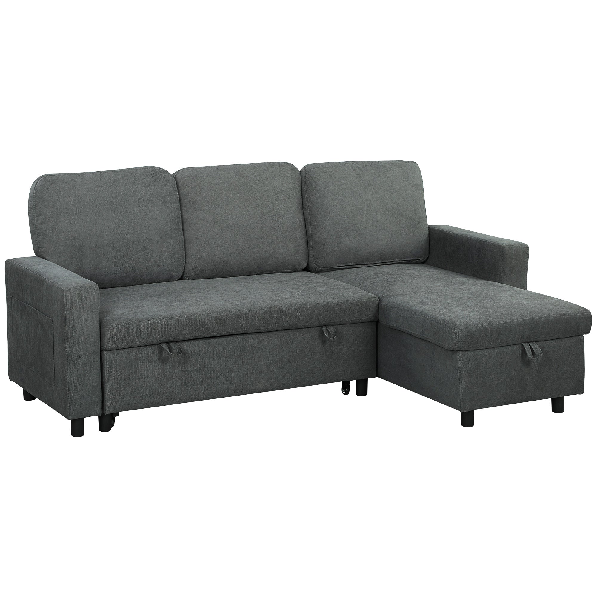 L Sofa Bed, with Storage - Charcoal Grey