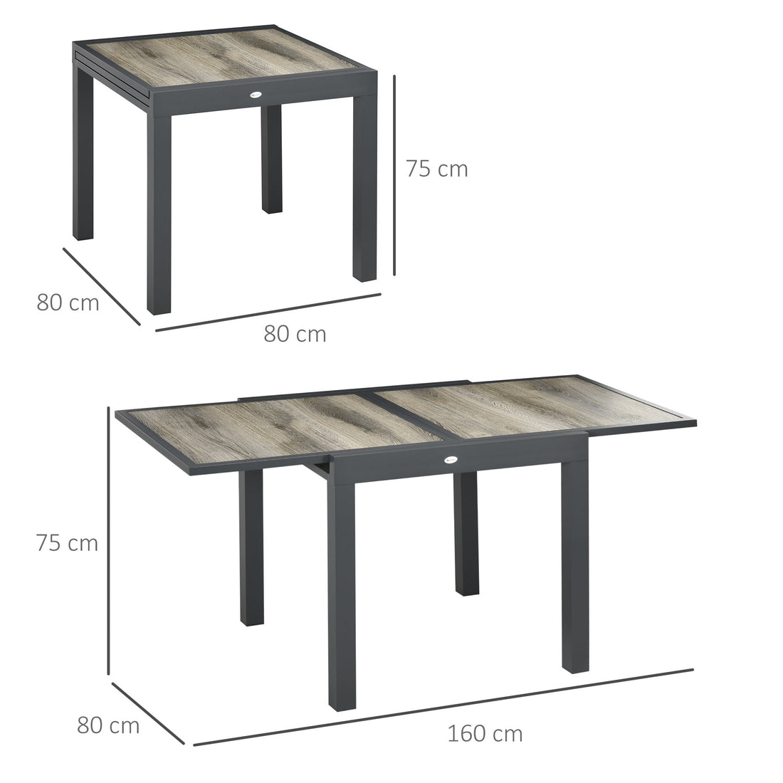 Extending Garden Table, Outdoor Dining Table for 6, Aluminium Frame Rectangular Patio Table with Plastic Board Tabletop,80/160L x 80W x 75H cm, Beige