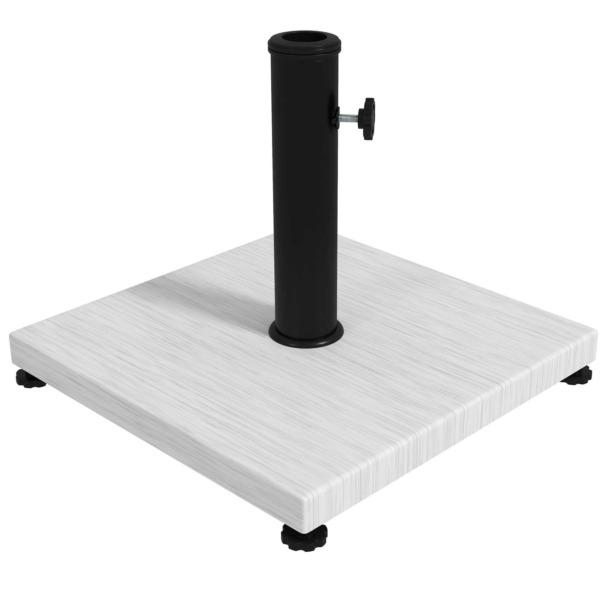 12kg Garden Parasol Base with Adjustable Foot Pad and Knob, Concrete Umbrella Stand with Wood Effect, Rectangular Parasol Holder for 38mm and 48mm Poles, White