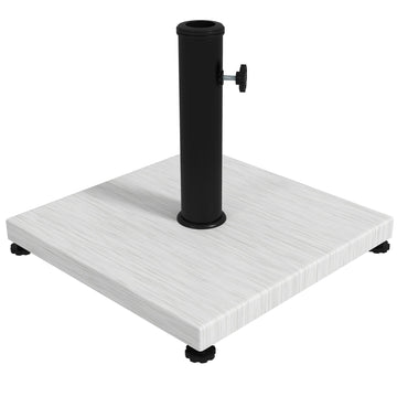 12kg Garden Parasol Base with Adjustable Foot Pad and Knob, Concrete Umbrella Stand with Wood Effect, Rectangular Parasol Holder for 38mm and 48mm Poles, White