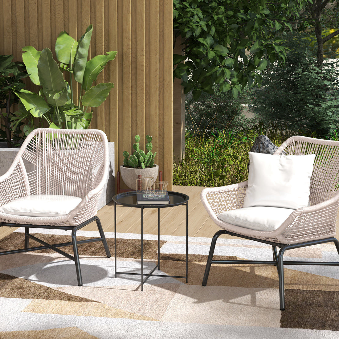 Steel Removable Tray Top Garden Table - Black