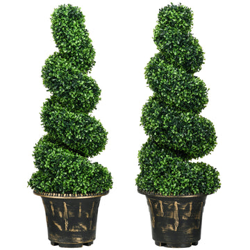 Set of 2 Artificial Plants, Topiary Spiral Boxwood Trees with Pot, for Home Indoor Outdoor Decor, 90cm