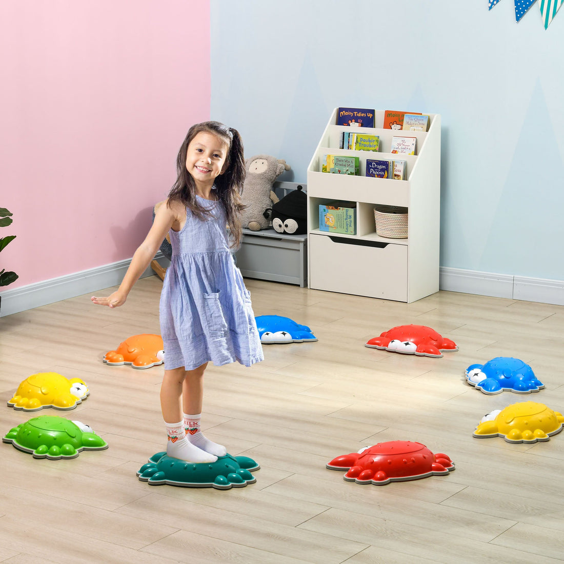 9PCs Kids Stepping Stones with TPE Anti-Slip Edge, Crab-Designed Balance River Stones, Obstacle Courses, Stackable