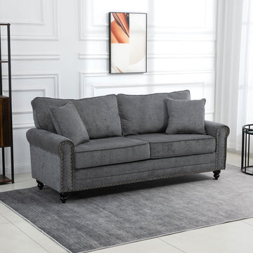 3 Seater Sofas for Living Room, Fabric Sofa with Felt Mats, Cushions and Pillows, Grey