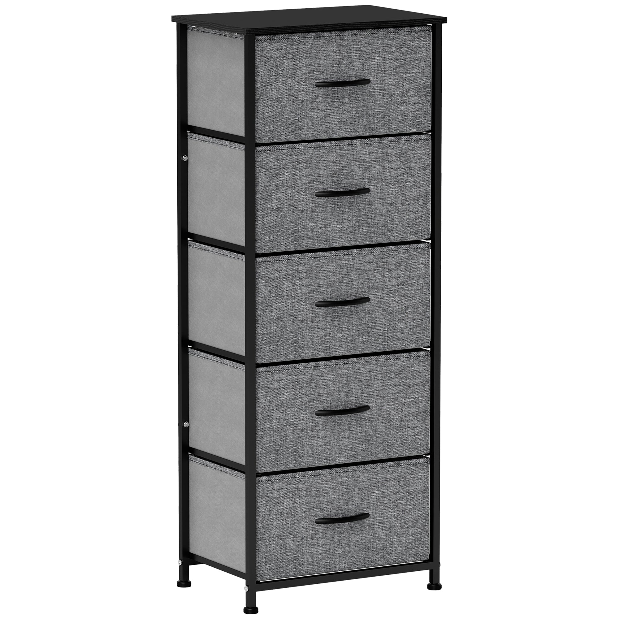 Fabric Chest of Drawers, Storage Drawers, Industrial Bedroom Dresser with 5 Fabric Drawers, Steel Frame and Wooden Top for Nursery, Living Room, Hallway, Dark Grey