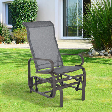 Outdoor Gliding Rocking Chair with Sturdy Metal Frame Garden Comfortable Swing Chair, Grey & Brown