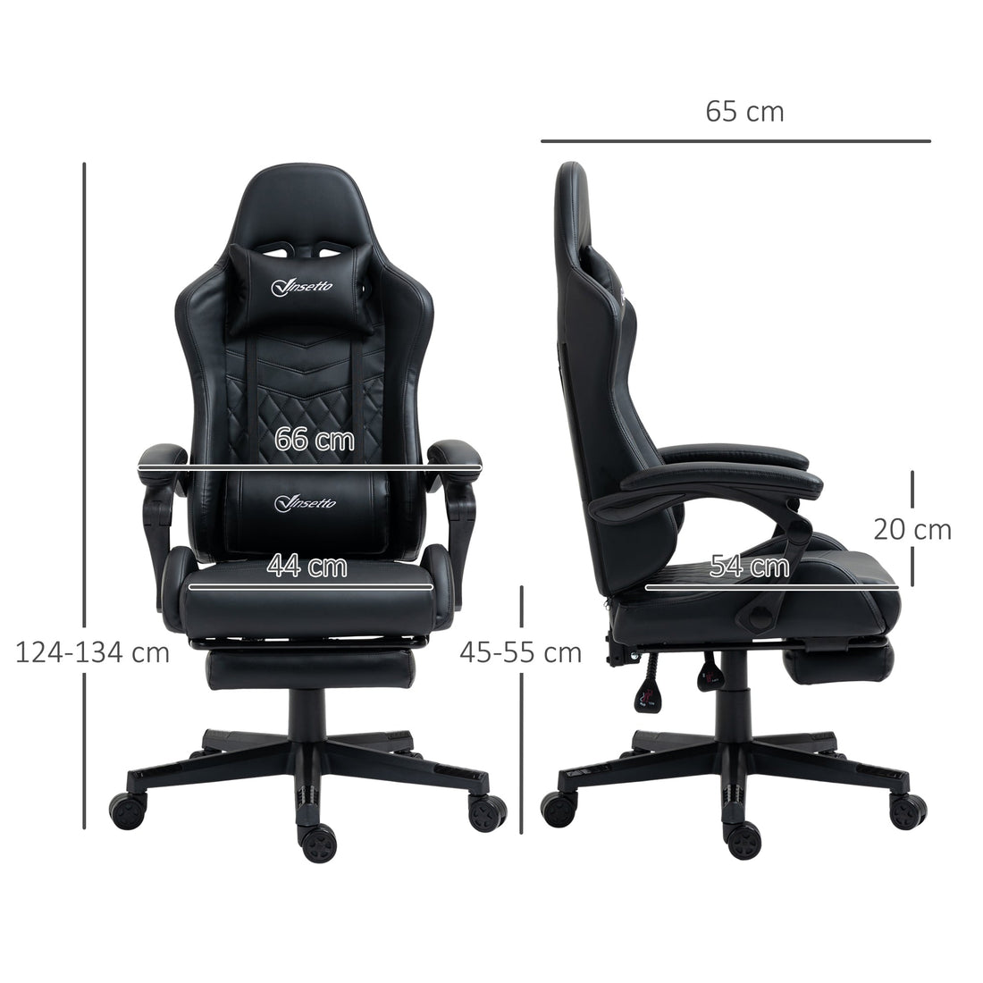 Computer Gaming Chair with Footrest, Video Gaming Chair for Adults with 130° Reclining Back, Desk Chair with Lumbar Support and Adjustable Height, Black