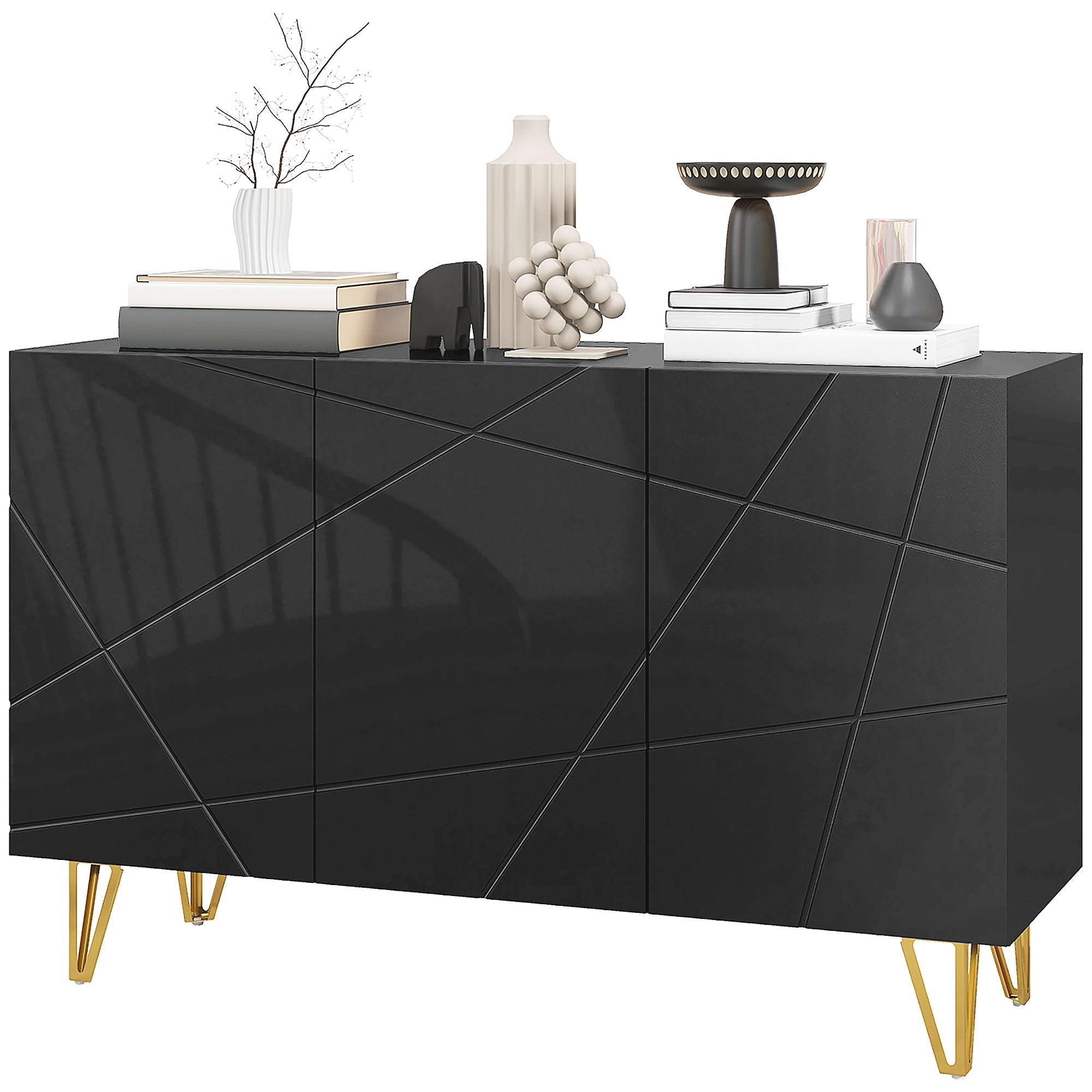 Modern Luxe High Gloss Sideboard, with Hairpin Legs - Black