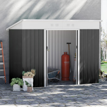 7.6 x 4.3ft Garden Storage Shed with Lockable Sliding Doors and Ventilation, Metal Garden Tool Storage House, Dark Grey