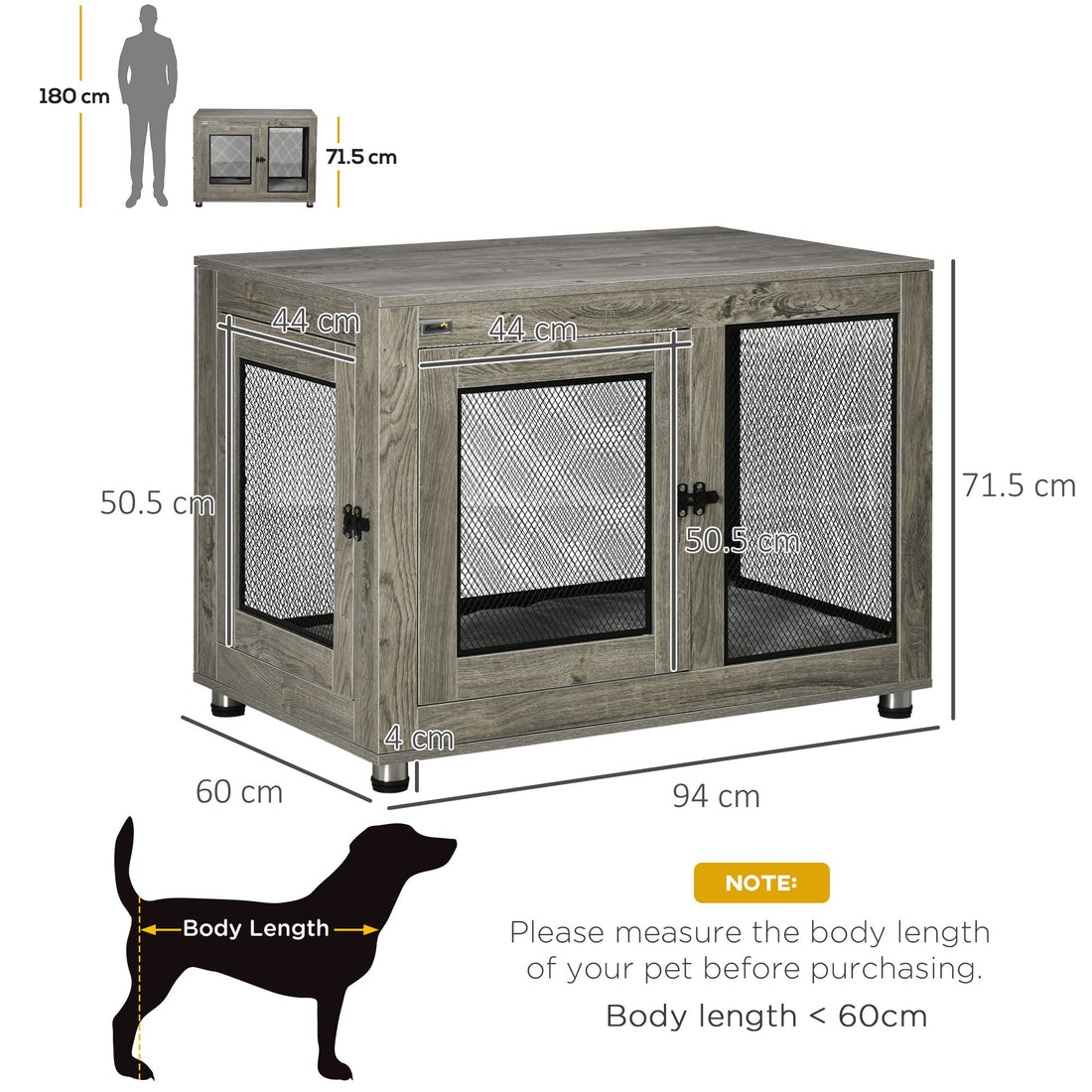 2-in-1 Dog Cage & Side Table, with Two Doors, Cushion, for Large Dogs