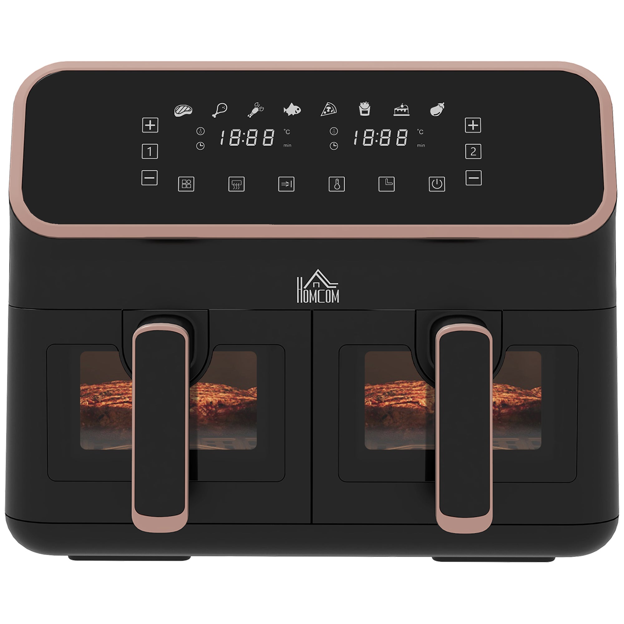 8L Dual Basket Air Fryer, 80-200℃, with Sync Function - Black/Gold Tone