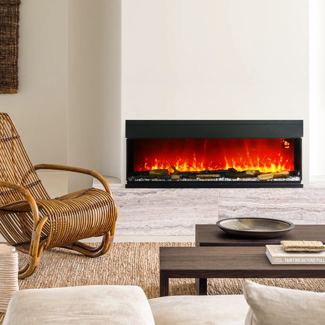 1800W 15-40℃ Adjustable Flame Glass Panel Convector Heater, 127cm