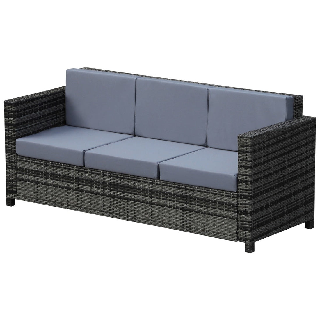 3 Seater All Weather Outdoor Sofa, Garden Rattan Sofa with Cushions and Mental Frame, Grey