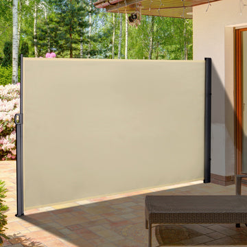Retractable Sun Side Awning Screen Fence Patio Garden Wall Balcony Screening Panel Outdoor Blind Privacy Divider (3x1.8M, Cream White)