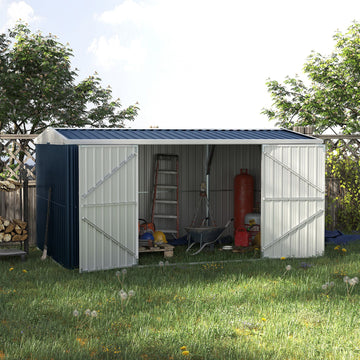 14 x 8ft Outdoor Garden Metal Storage Shed with Lockable Door, Tool Storage Box for Garden, Patio and Lawn, Grey