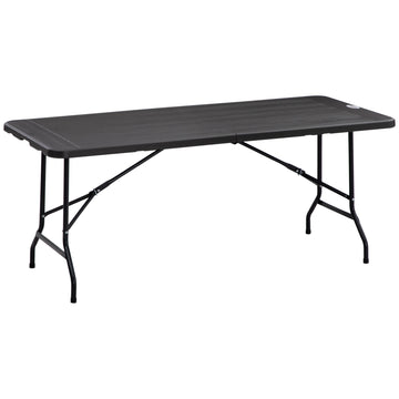 Folding Garden Dining Table for 6, Rectangular Outdoor Dining Table with HDPE Tabletop, Foldable Garden Table with Steel Frame for Balcony, Porch, Charcoal Grey