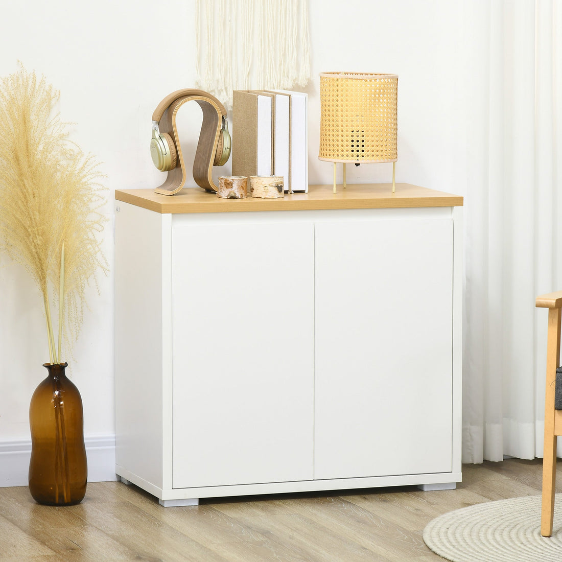 Kitchen Sideboard, Storage Cabinet with Double Doors and Adjustable Shelf for Living Room, Entryway, White