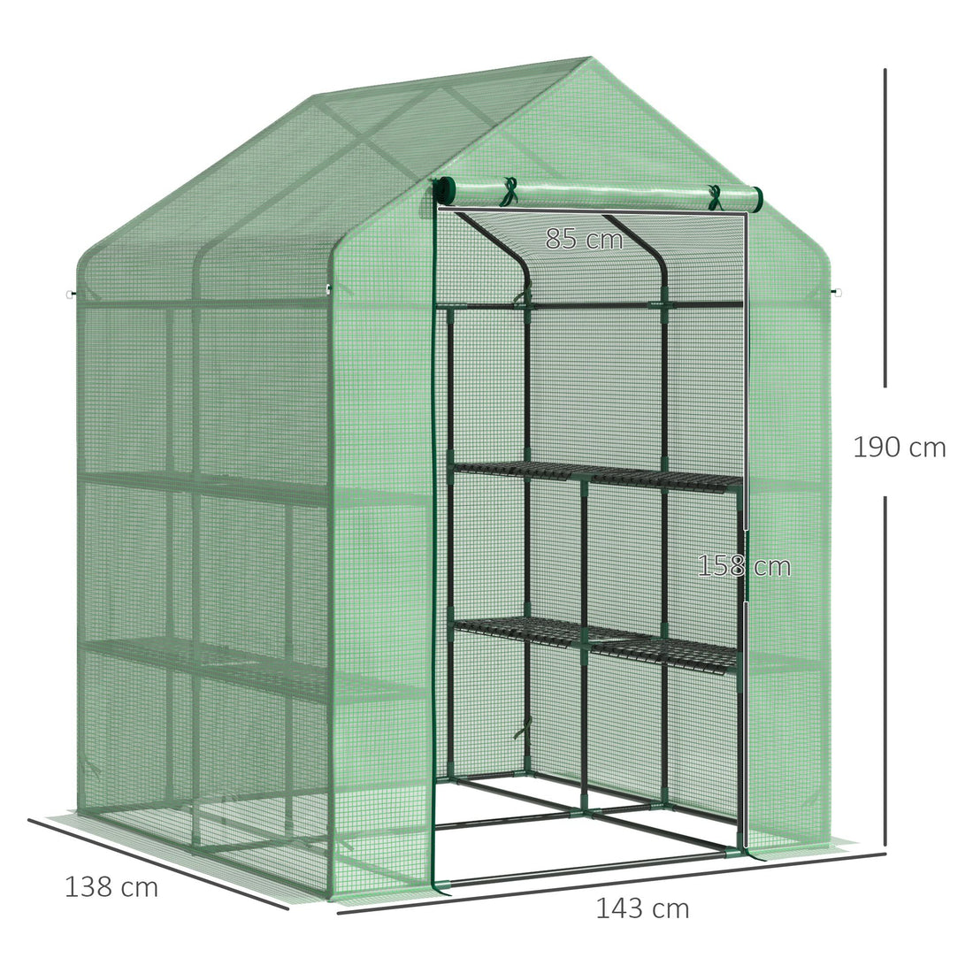 Walk in Greenhouse with Shelves Steeple Green House for Garden Grow House Removable Cover 143x138x190cm, Green