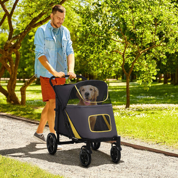 Foldable Pet Stroller, with Universal Wheels, Shock Absorber, for Medium and Large Dogs - Grey