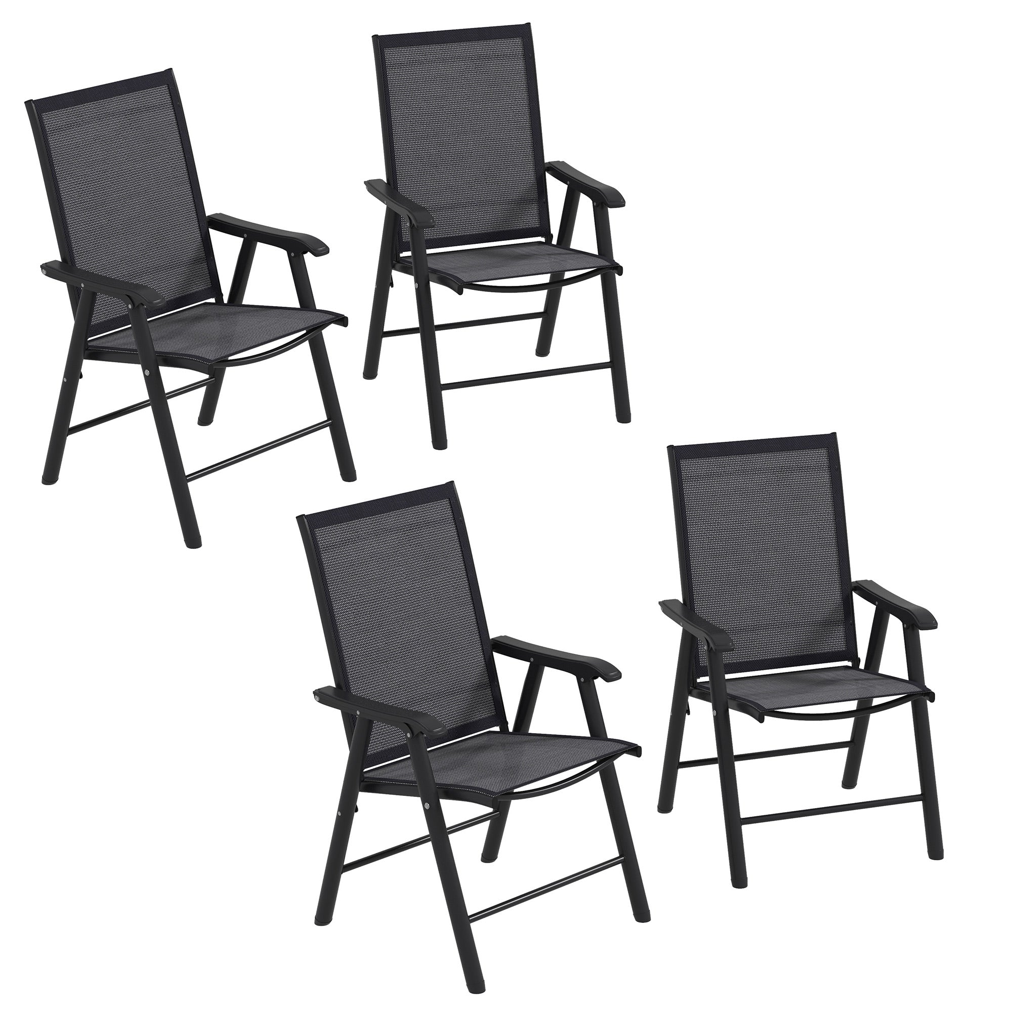 Set of 4 Folding Garden Chairs, Metal Frame Garden Chairs Outdoor Patio Park Dining Seat with Breathable Mesh Seat, Dark Grey
