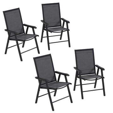 Set of 4 Folding Garden Chairs, Metal Frame Garden Chairs Outdoor Patio Park Dining Seat with Breathable Mesh Seat, Dark Grey