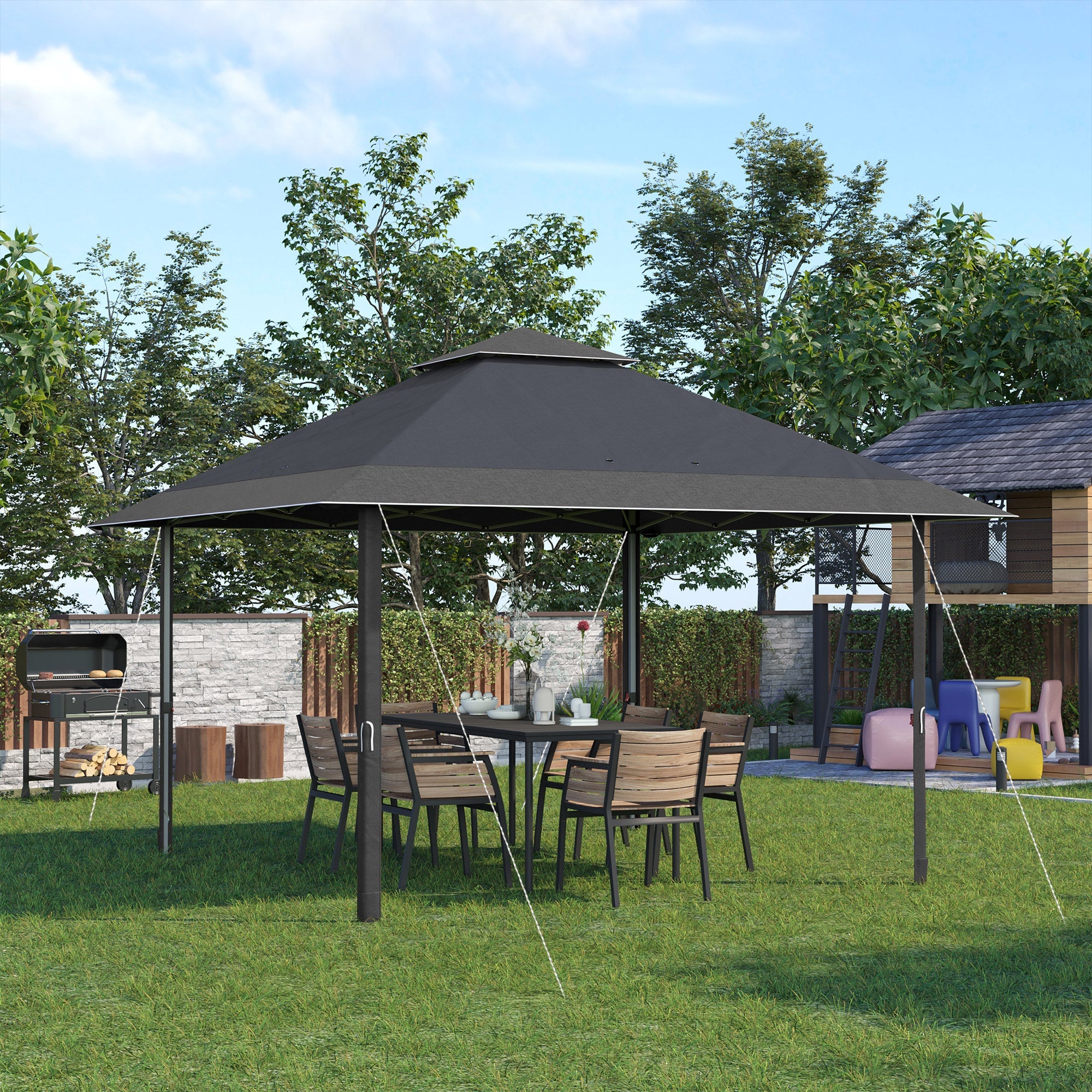 4 x 4m Pop-up Gazebo Double Roof Canopy Tent with UV Proof, Roller Bag & 3-Level Height Adjustable Outdoor Party, Steel Frame, Grey
