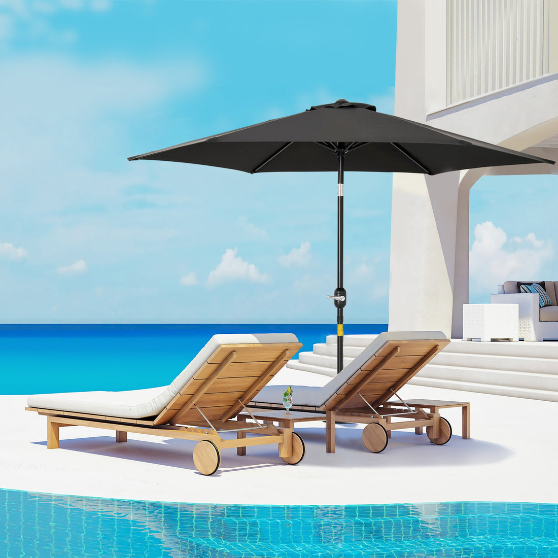 2.6M Garden Parasol Umbrella with Tilt and Crank, Outdoor Sun Parasol Sunshade Shelter with Aluminium Frame, Black