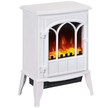 Freestanding Electric Fireplace, Electric Log Burner with LED Flame Effect, Overheating Safety System, 1000W/2000W White