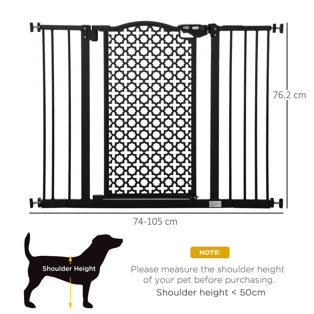 74-105cm Pet Safety Gate Stair Barrier, with Auto Close, Double Locking - Black