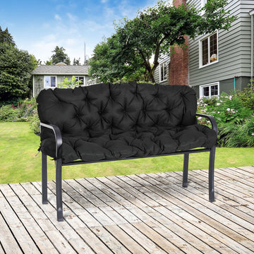 3 Seater Bench Pad, Garden Chair Cushion with Back and Ties for Indoor and Outdoor Use, 98 x 150 cm, Black