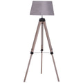 HOMCOM Tripod Floor Lamps for Living Room Bedroom, Modern Adjustable Standing Lamp with Wood Legs, Drum Fabric Shade, 99-143cm, Grey