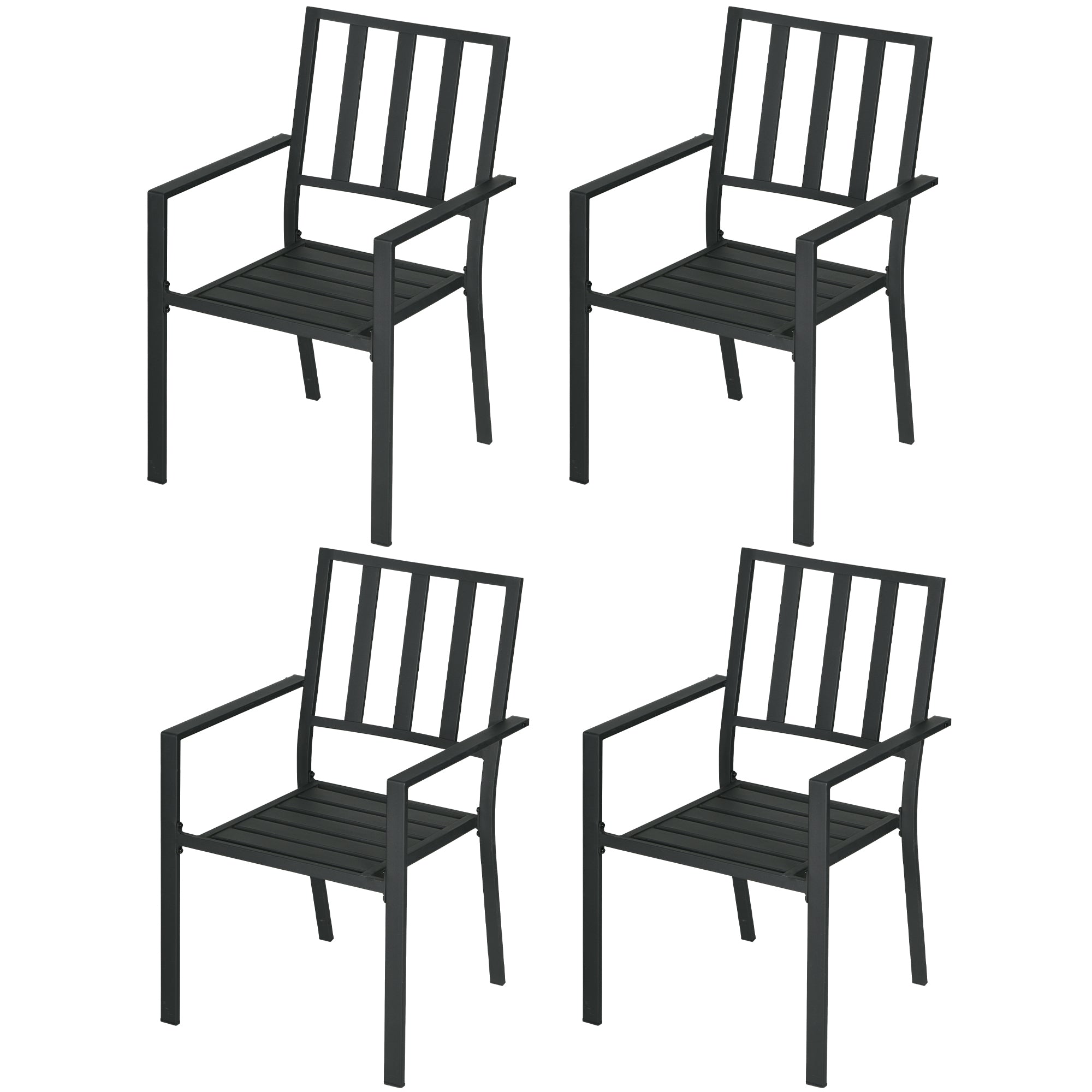 Set of Four Minimal Metal Garden Chairs - Black