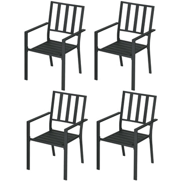Set of Four Minimal Metal Garden Chairs - Black