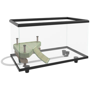 28L Glass Turtle Tank Aquarium with Basking Platform, Easy Drainage, Strip Patch Thermometer