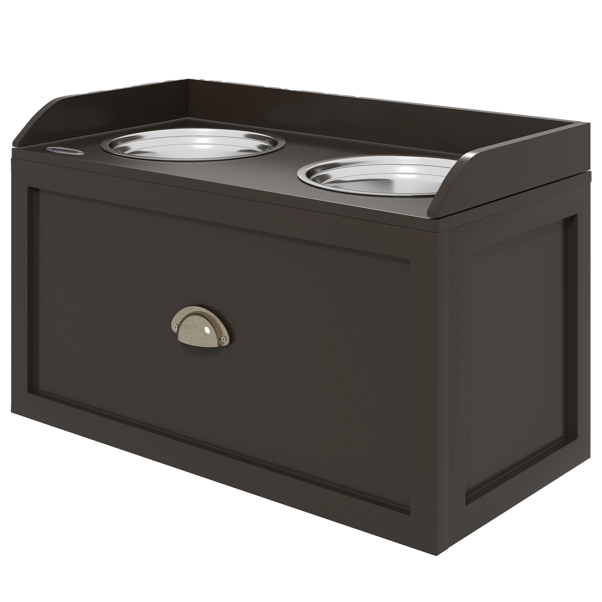 Stainless Steel Raised Dog Bowls, with 21L Storage Drawer for Large Dogs - Brown