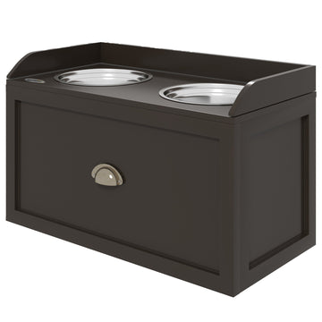 Stainless Steel Raised Dog Bowls, with 21L Storage Drawer for Large Dogs - Brown
