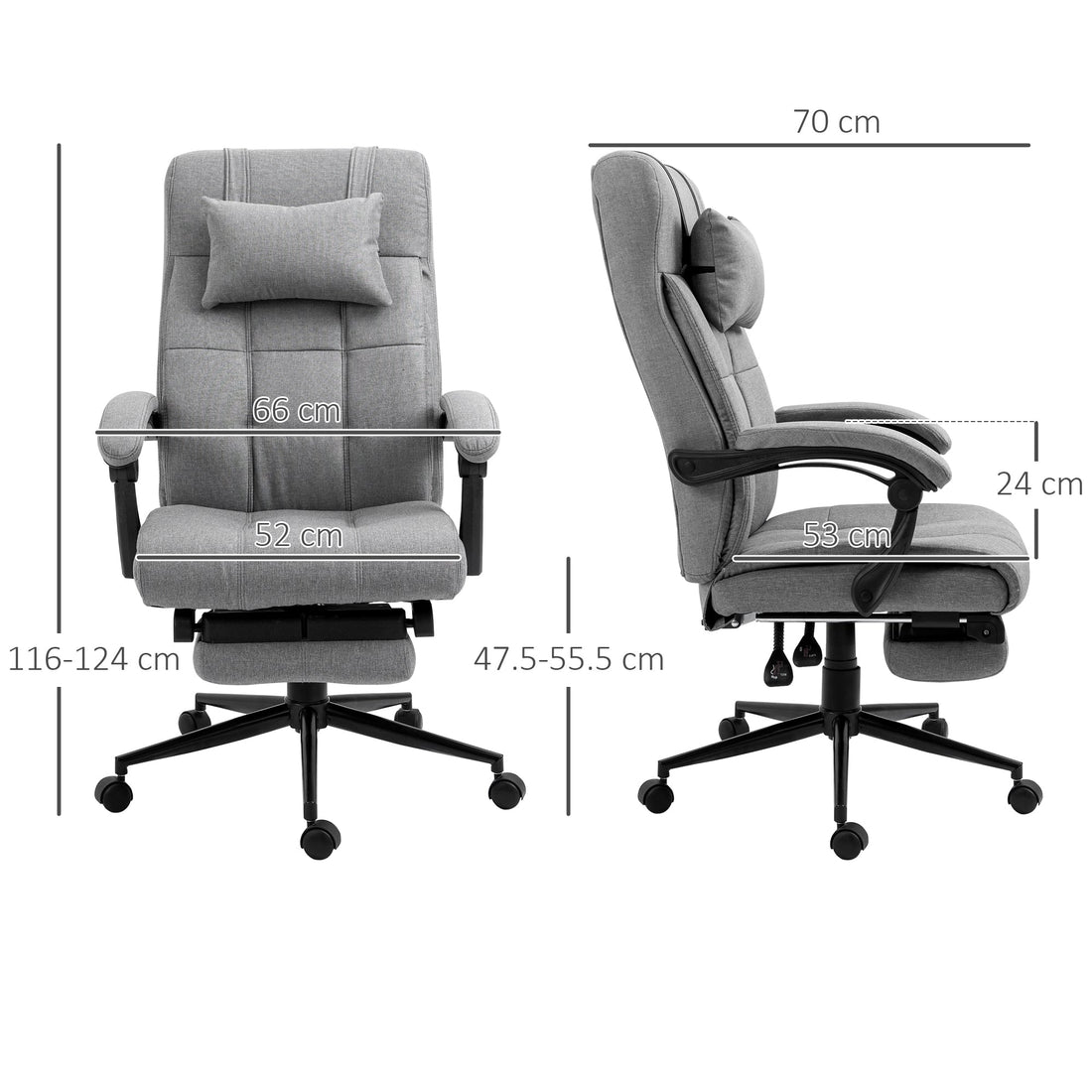Office Chair with Footrest Ergonomic Office Chair with Armrests Lumber Support and Headrest Light Grey