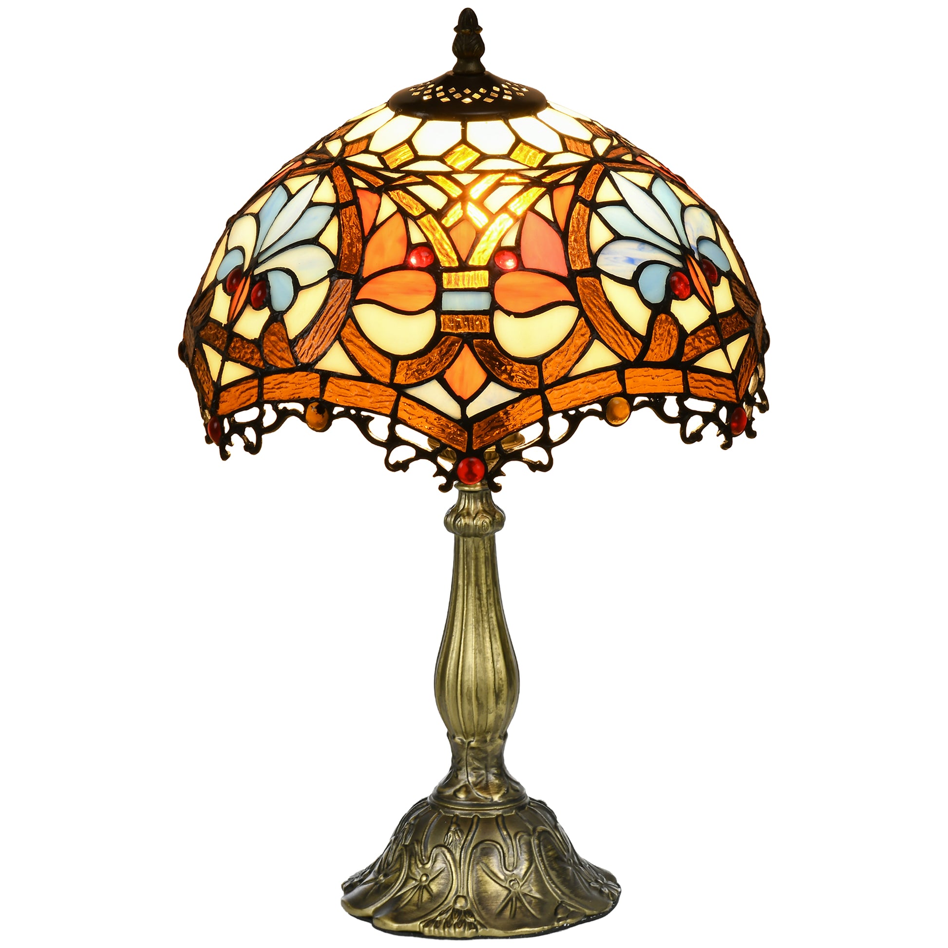 HOMCOM Stained Glass Table Lamp, Handcrafted Artisan Collectible, Suitable for Living Room and Bedside, Multi-Coloured, ?31 x 48Hcm, Zinc Alloy.