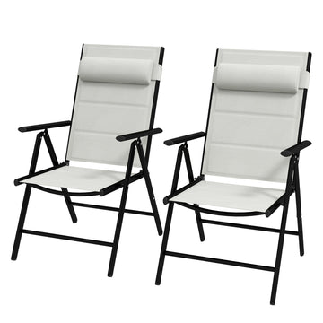 Set of Two Padded Garden Chairs - Light Grey