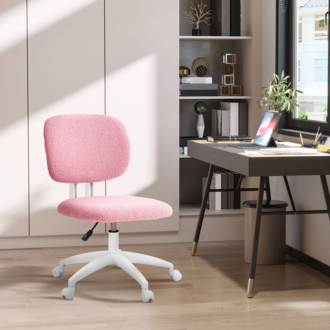 Teddy Fleece Armless Office Chair - Pink