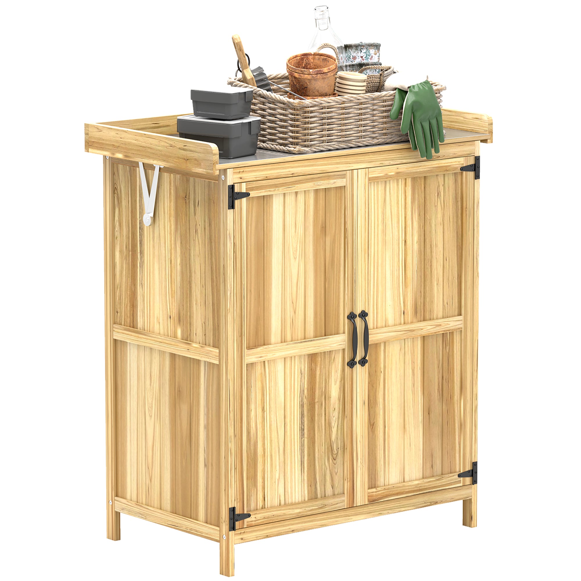 43 x 74cm Fir Wood Shed, with Metal Worktop - Natural Finish