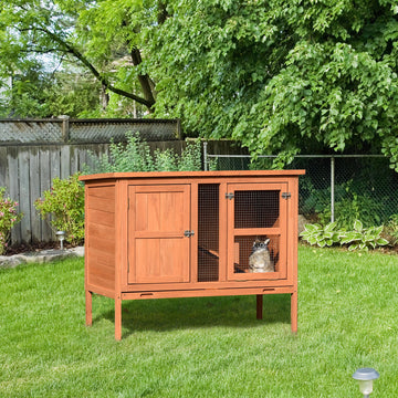 Wooden Guinea Pigs Hutches Elevated Pet Bunny House with Slide-Out Tray Openable Roof