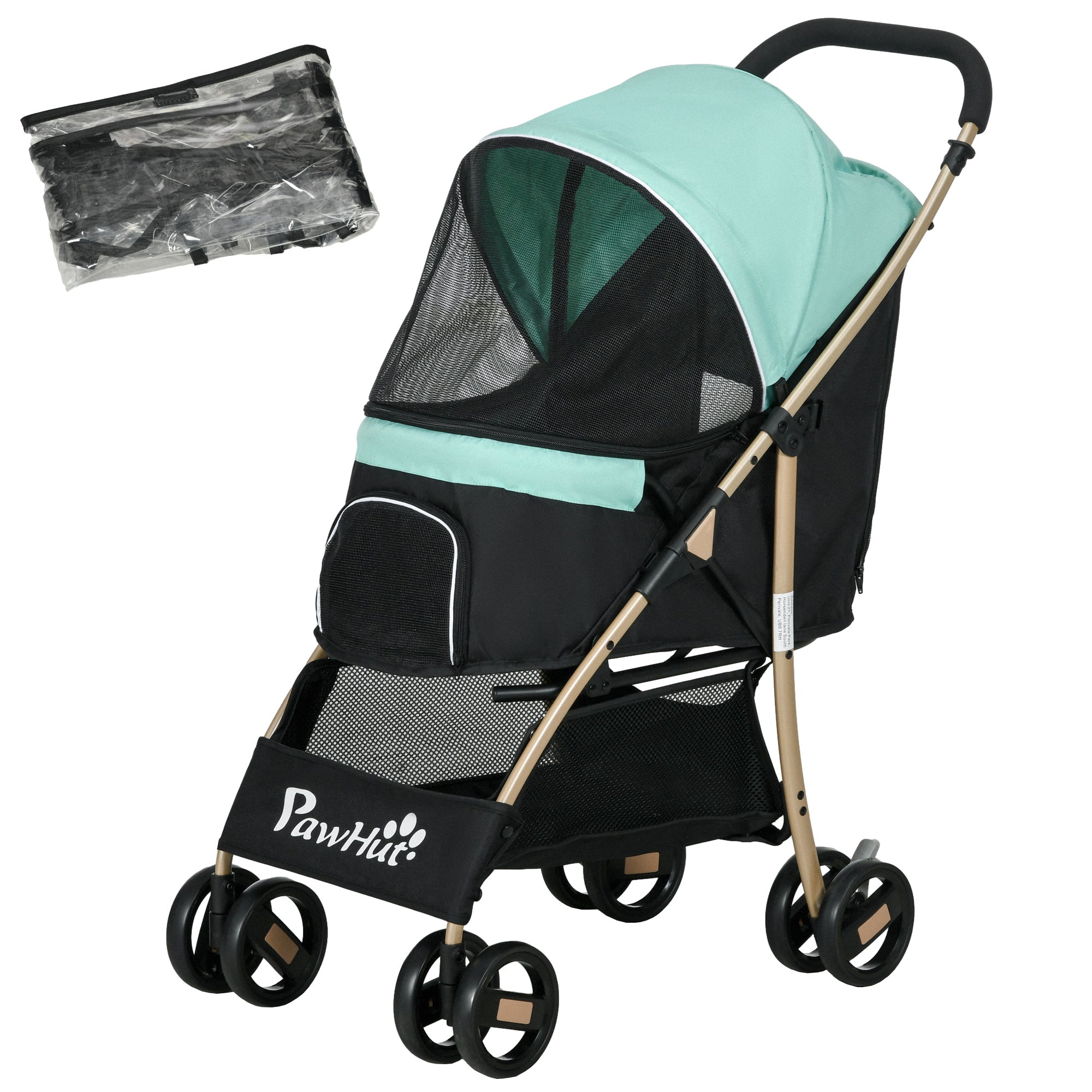 Pet Stroller for Small and Miniature Dogs, with Rain Cover - Green