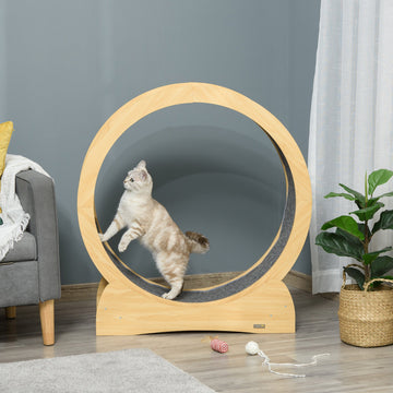 30" Wooden Cat Running Wheel with Brake, Natural Wood Finish